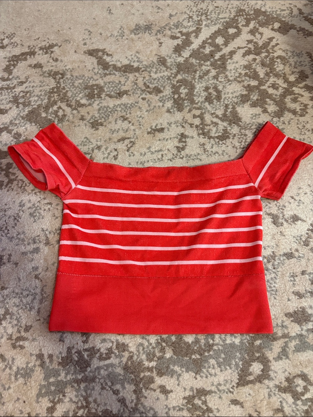 BDG White and Red Striped Off-Shoulder Crop Top
